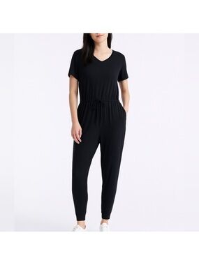 Knix Good To Go Modal Comfy Stretchy Relaxed Fit Short Sleeve Jumpsuit Black